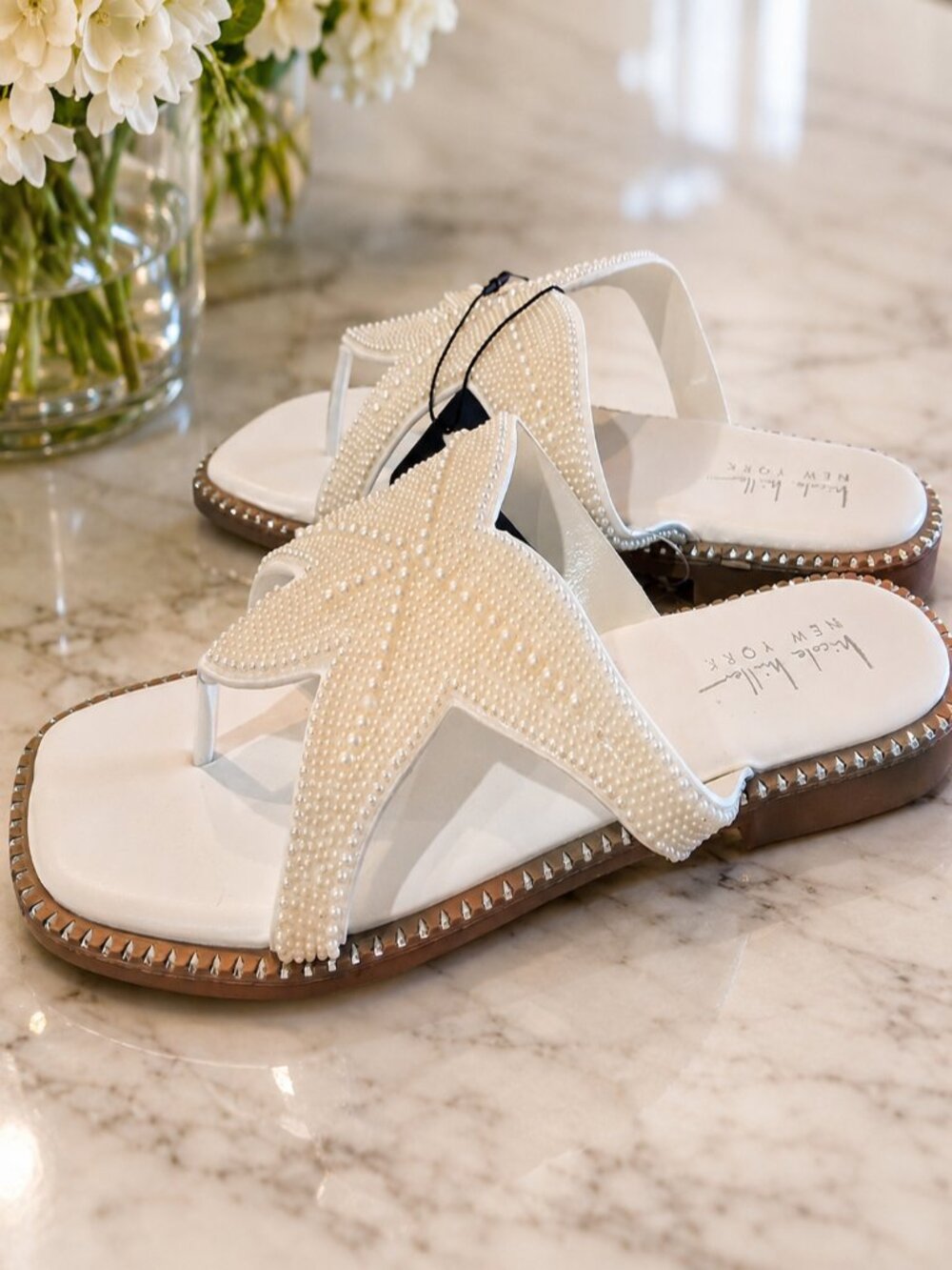 NEW Nicole Miller Beaded Starfish Sandals